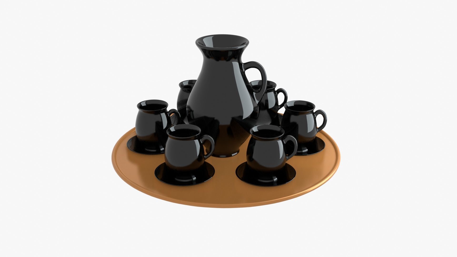 Black porcelain vase and mugs set 3D model_4