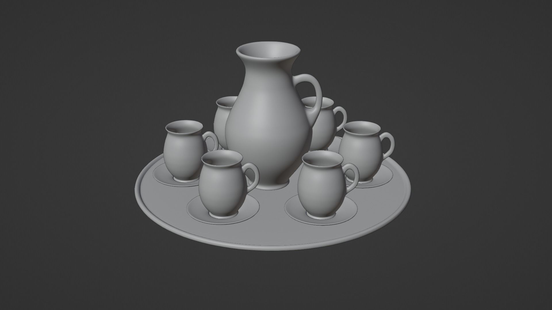 Black porcelain vase and mugs set 3D model_2