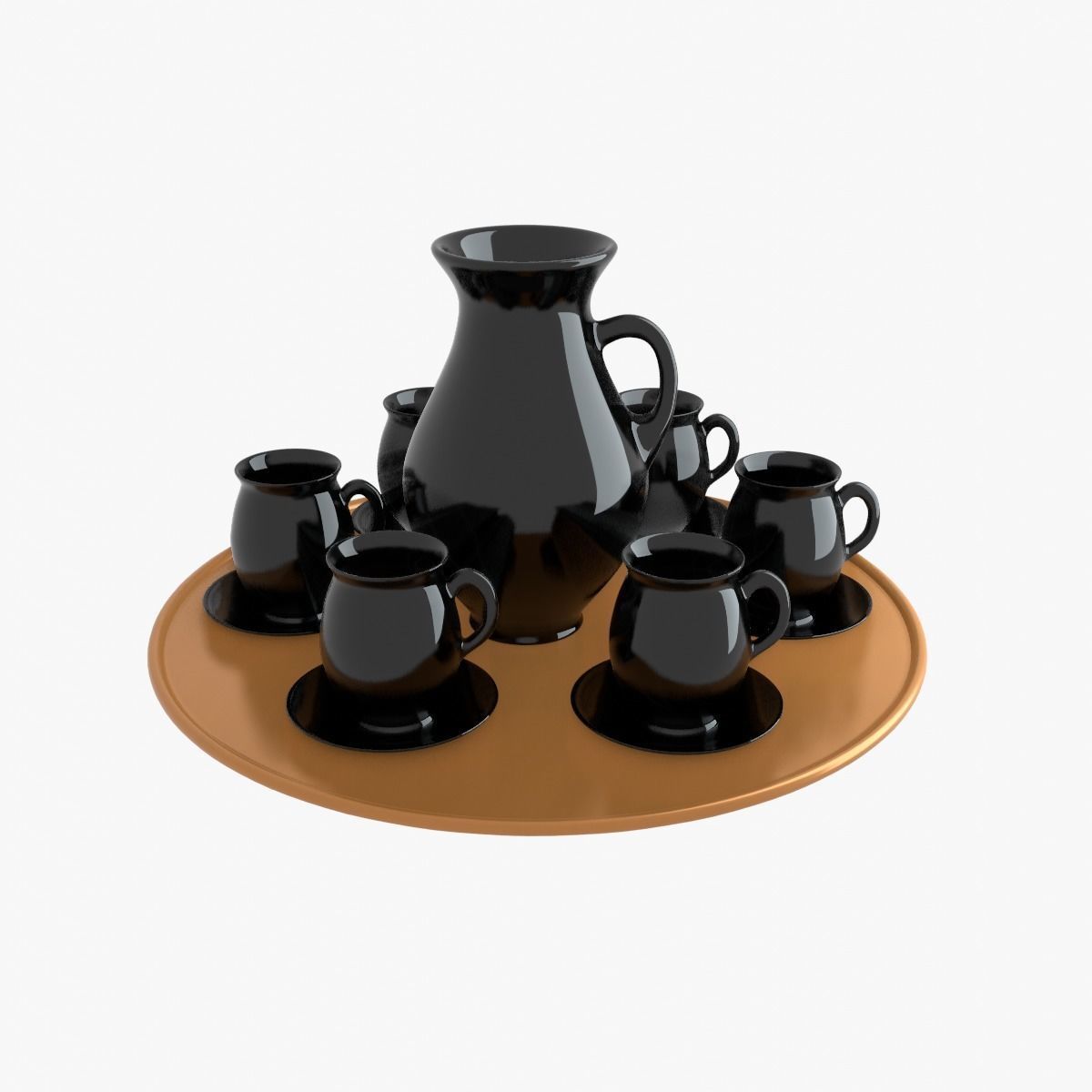 Black porcelain vase and mugs set 3D model_1