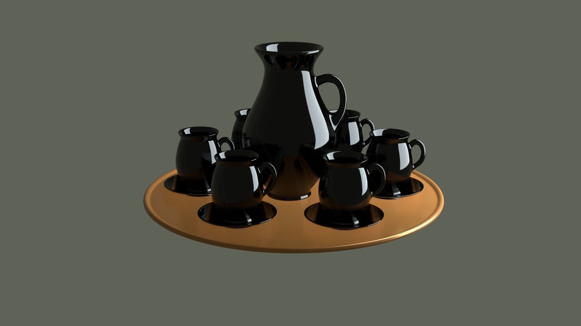 Black porcelain vase and mugs set 3D model_29