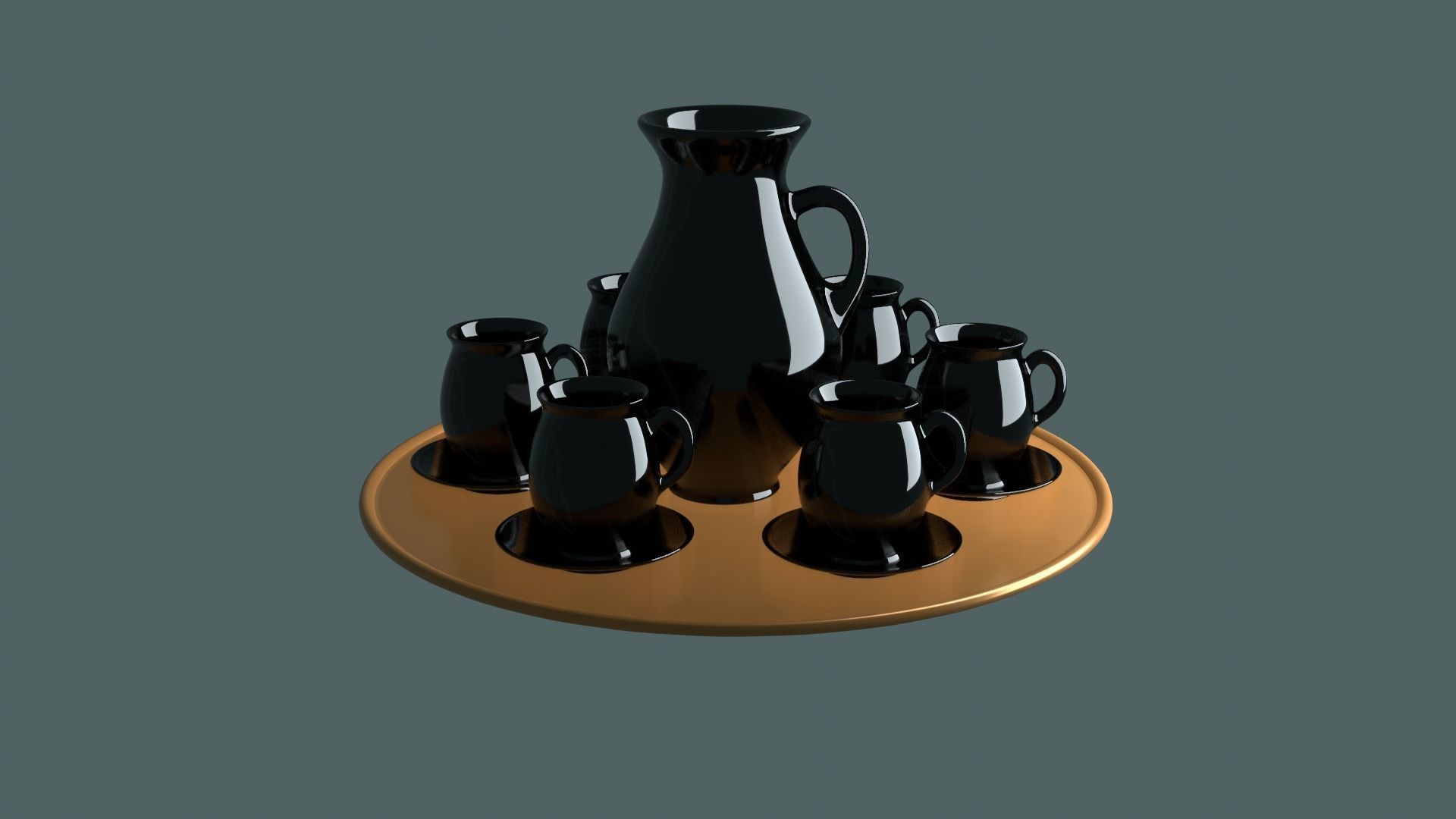 Black porcelain vase and mugs set 3D model_31