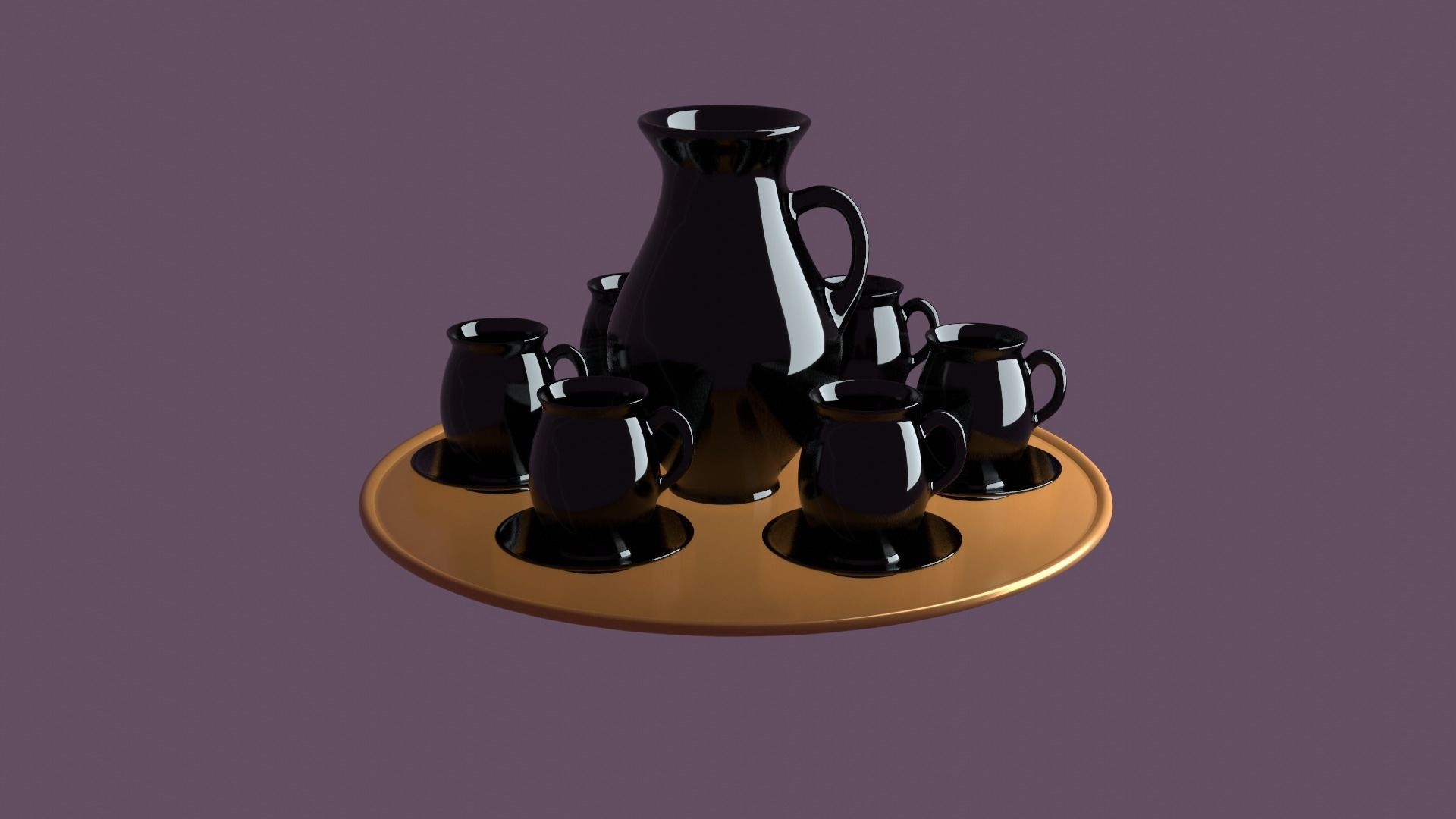 Black porcelain vase and mugs set 3D model_30