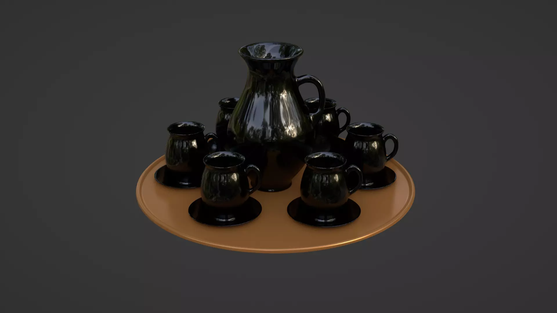 Black porcelain vase and mugs set 3D model_0
