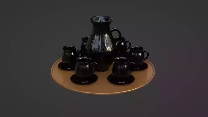 Black porcelain vase and mugs set