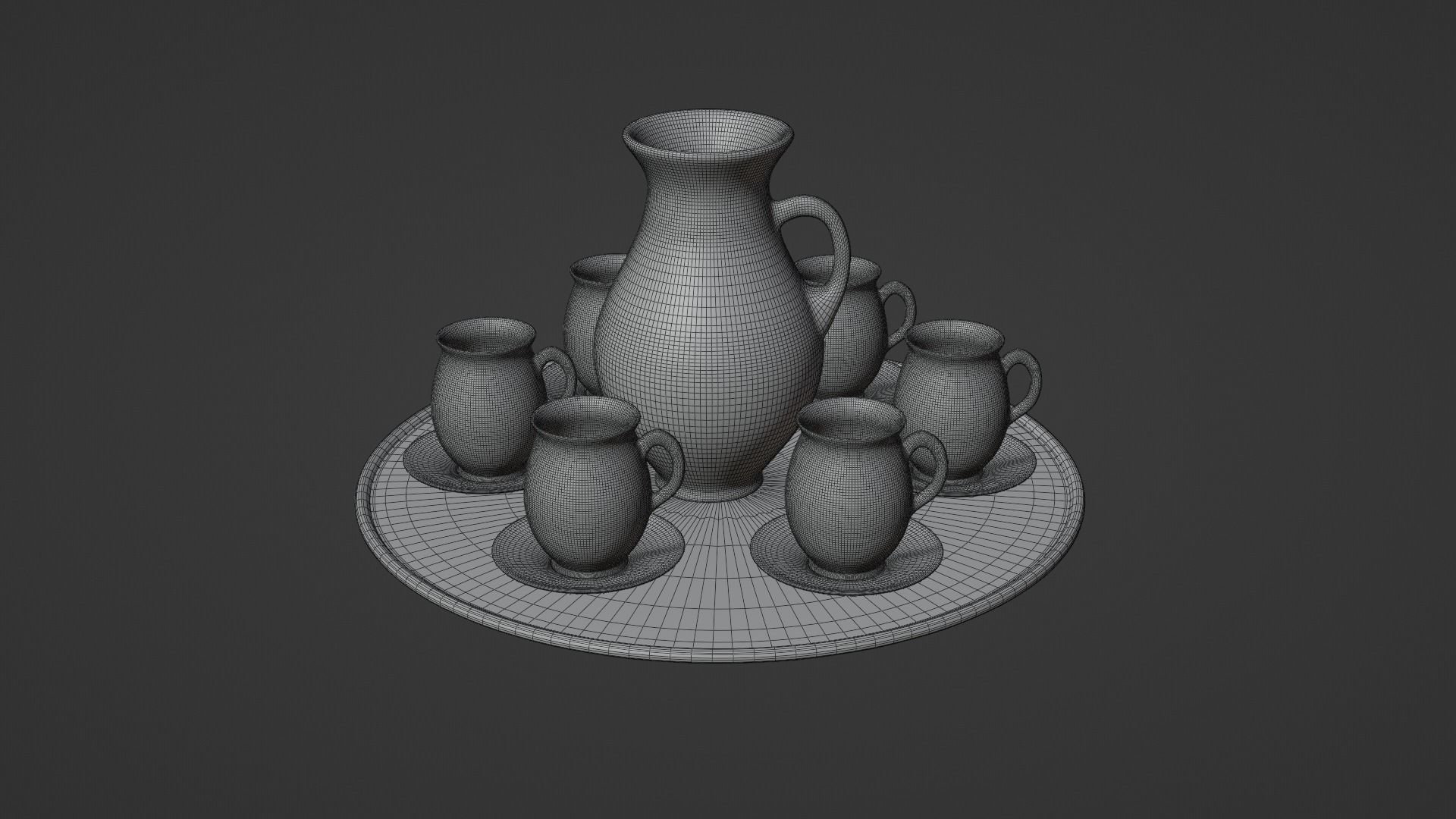 Black porcelain vase and mugs set 3D model_3