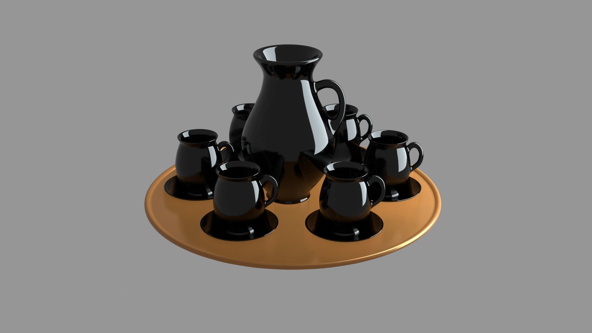 Black porcelain vase and mugs set 3D model_32