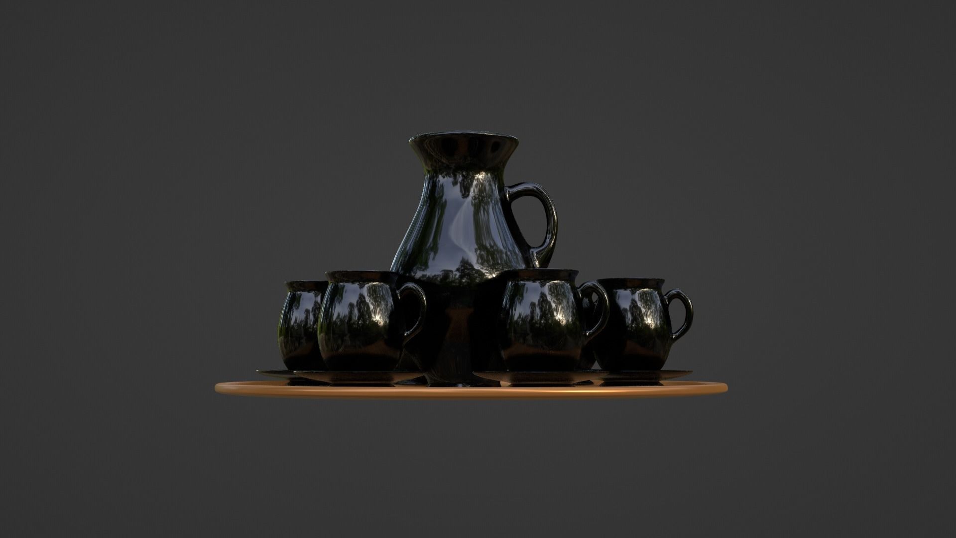 Black porcelain vase and mugs set 3D model_24
