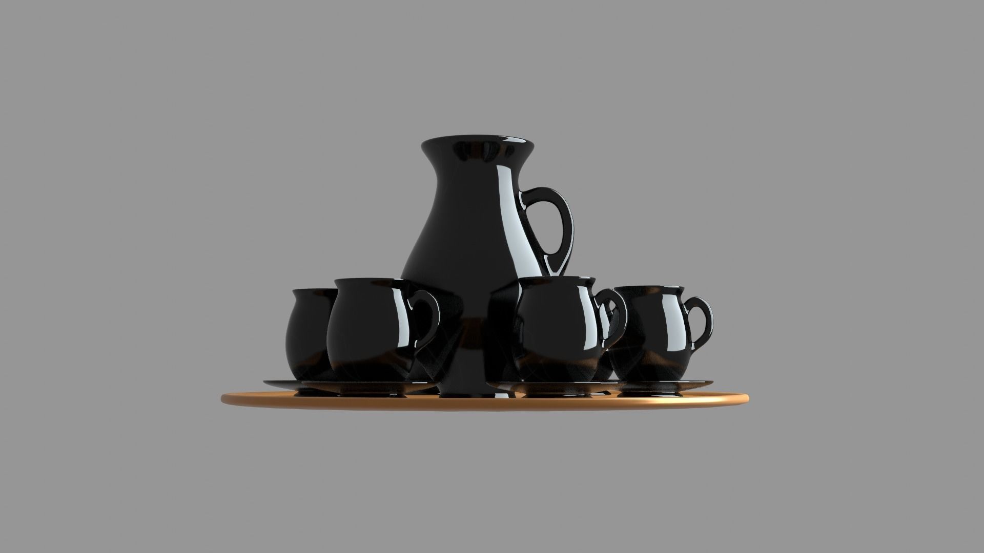 Black porcelain vase and mugs set 3D model_25