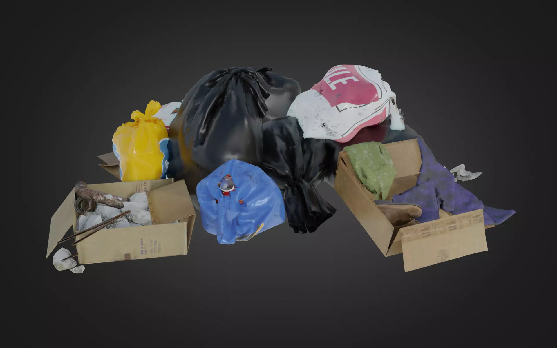 Garbage Set pile of bags Low-poly 3D model_0