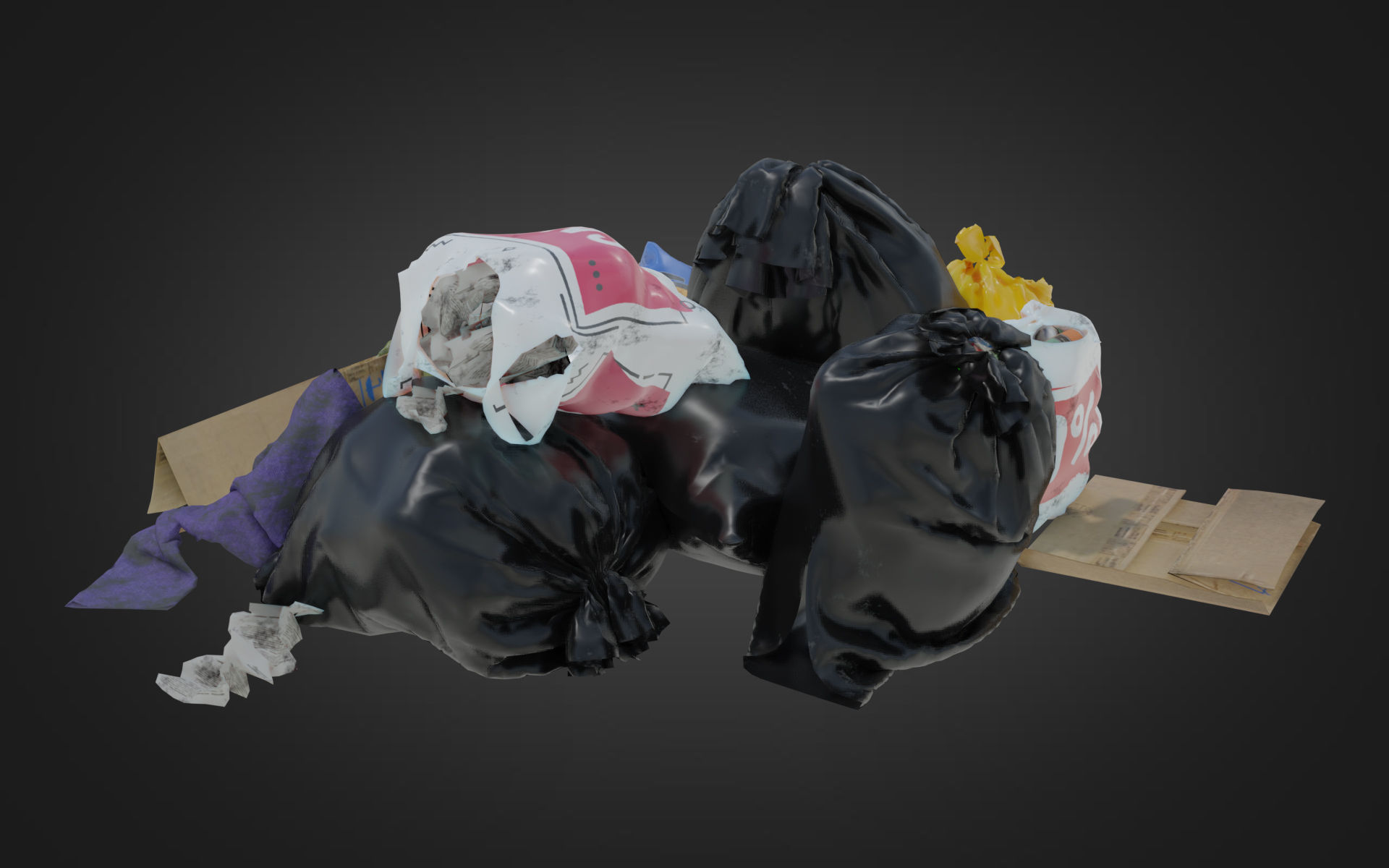 Garbage Set pile of bags Low-poly 3D model_5