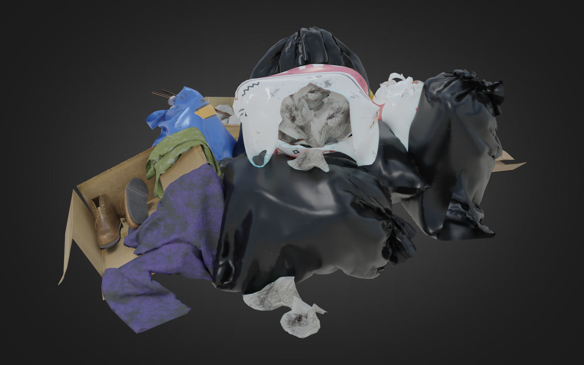 Garbage Set pile of bags Low-poly 3D model_4