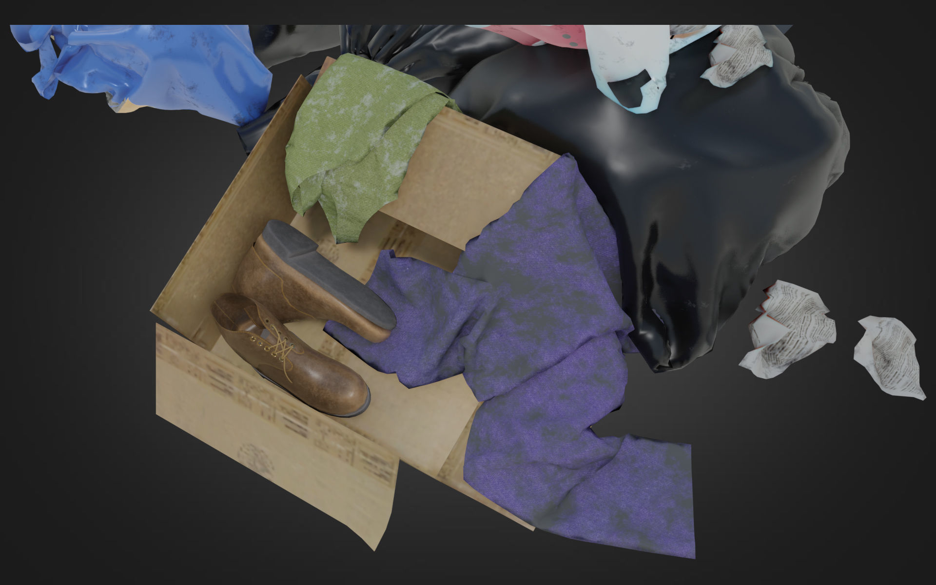 Garbage Set pile of bags Low-poly 3D model_9