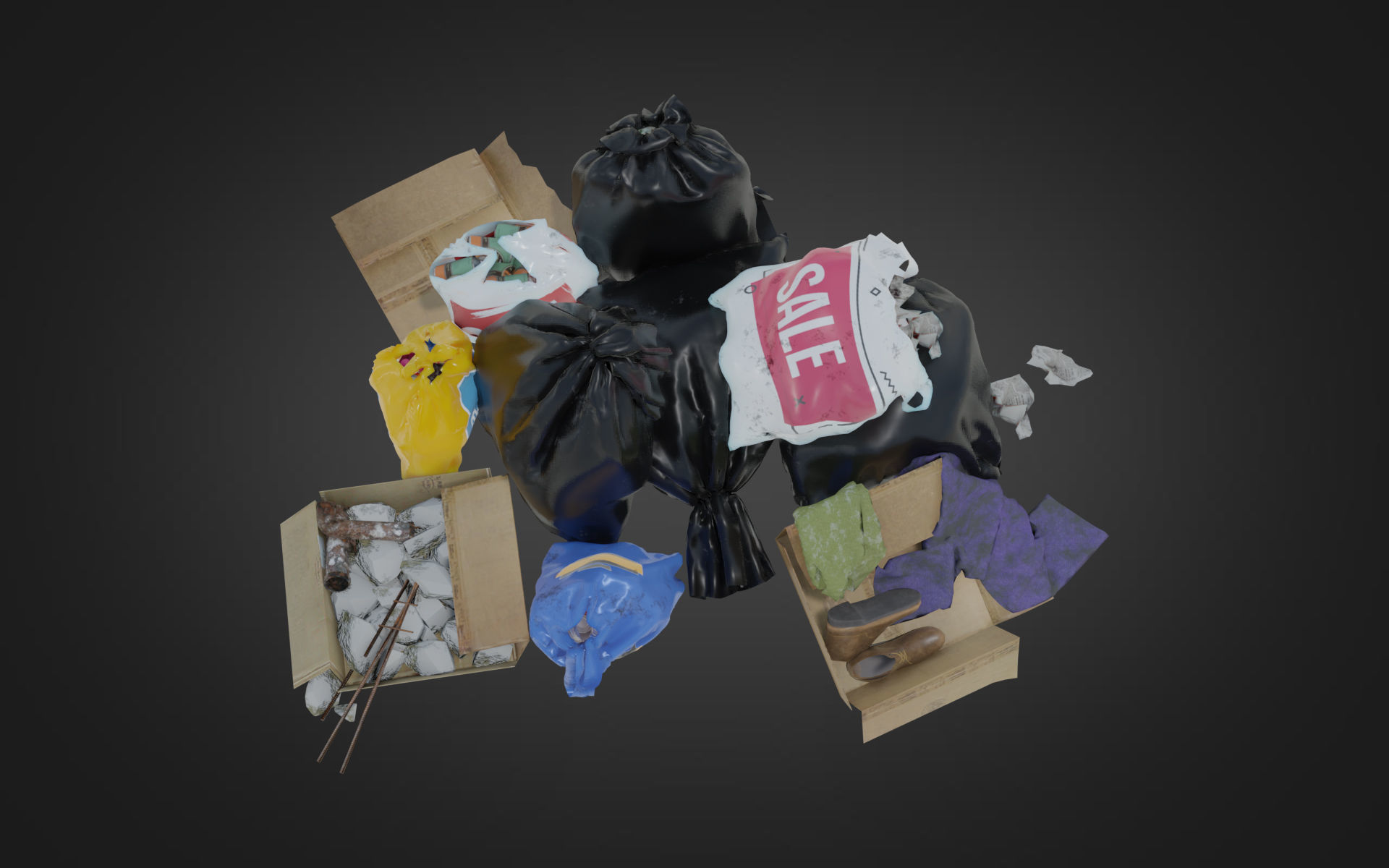 Garbage Set pile of bags Low-poly 3D model_8