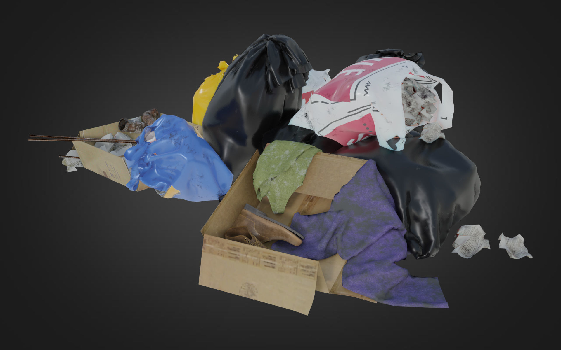 Garbage Set pile of bags Low-poly 3D model_3