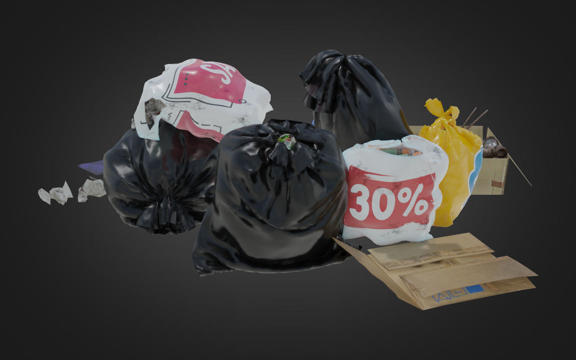 Garbage Set pile of bags Low-poly 3D model_6