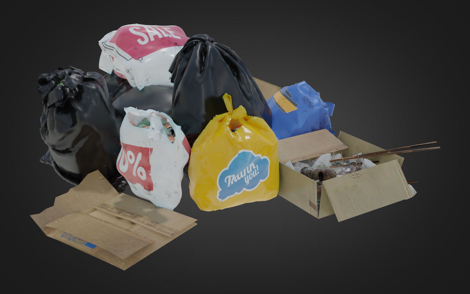 Garbage Set pile of bags Low-poly 3D model_7
