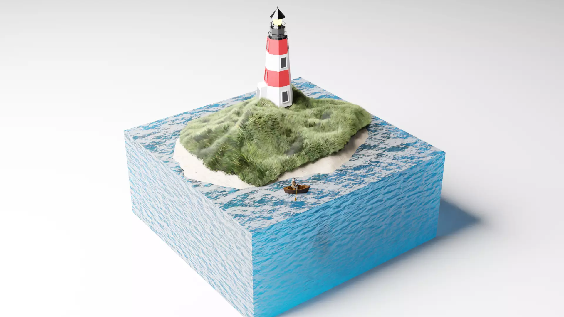 Isometric Island and Lighthouse Low-poly 3D model_0