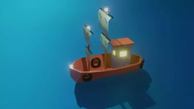 Low Poly Boat Water 3D Model