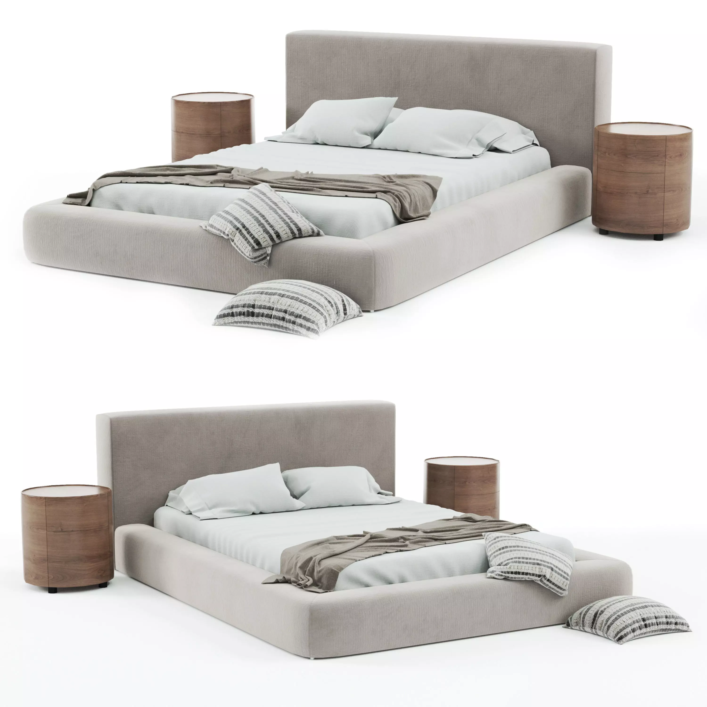 Dawson bed with two pillows and side table 3D model_0