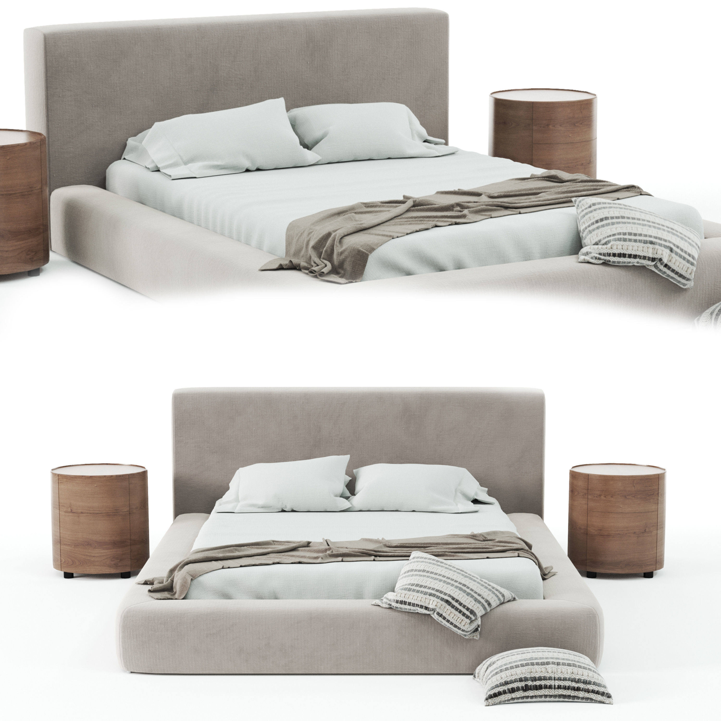 Dawson bed with two pillows and side table 3D model_1