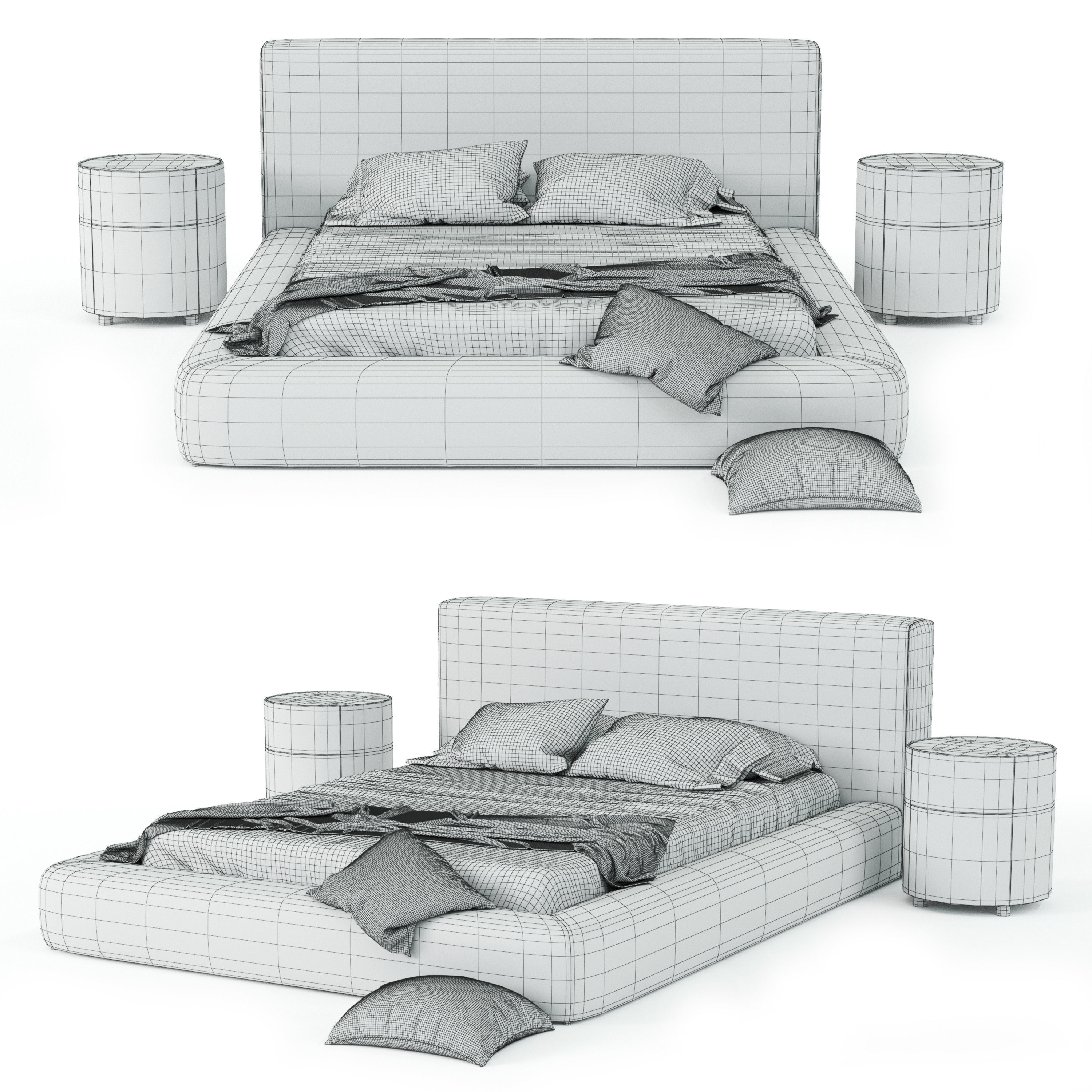 Dawson bed with two pillows and side table 3D model_2