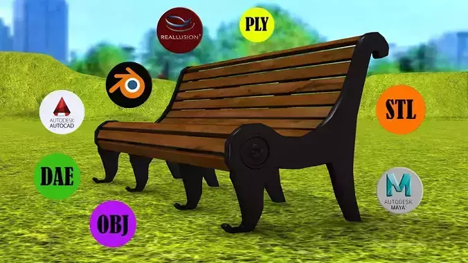 Park Bench Low-poly 3D model