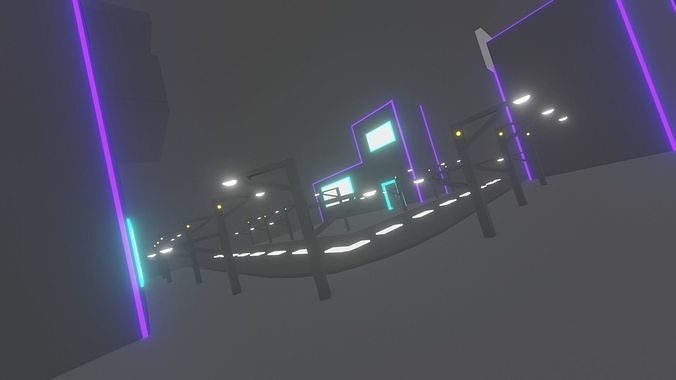 Neon city Low-poly 3D model