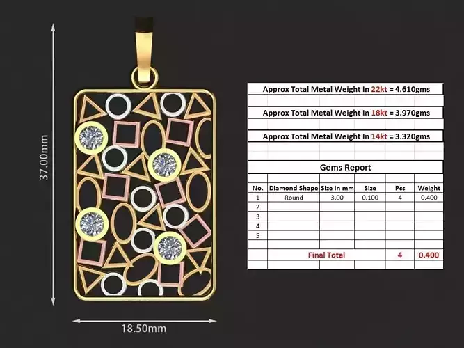 JD107-CAD-GPN rectangular pendant with diamonds