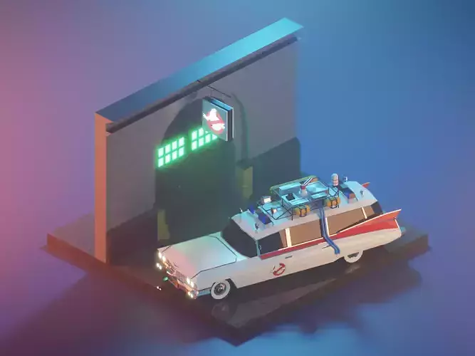 ghostbusters low poly model render in blender