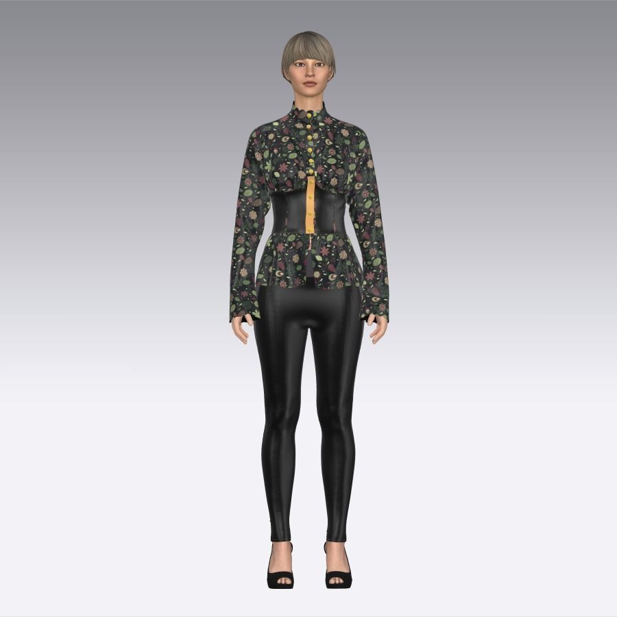 ladies vintage shirt Low-poly 3D model_28