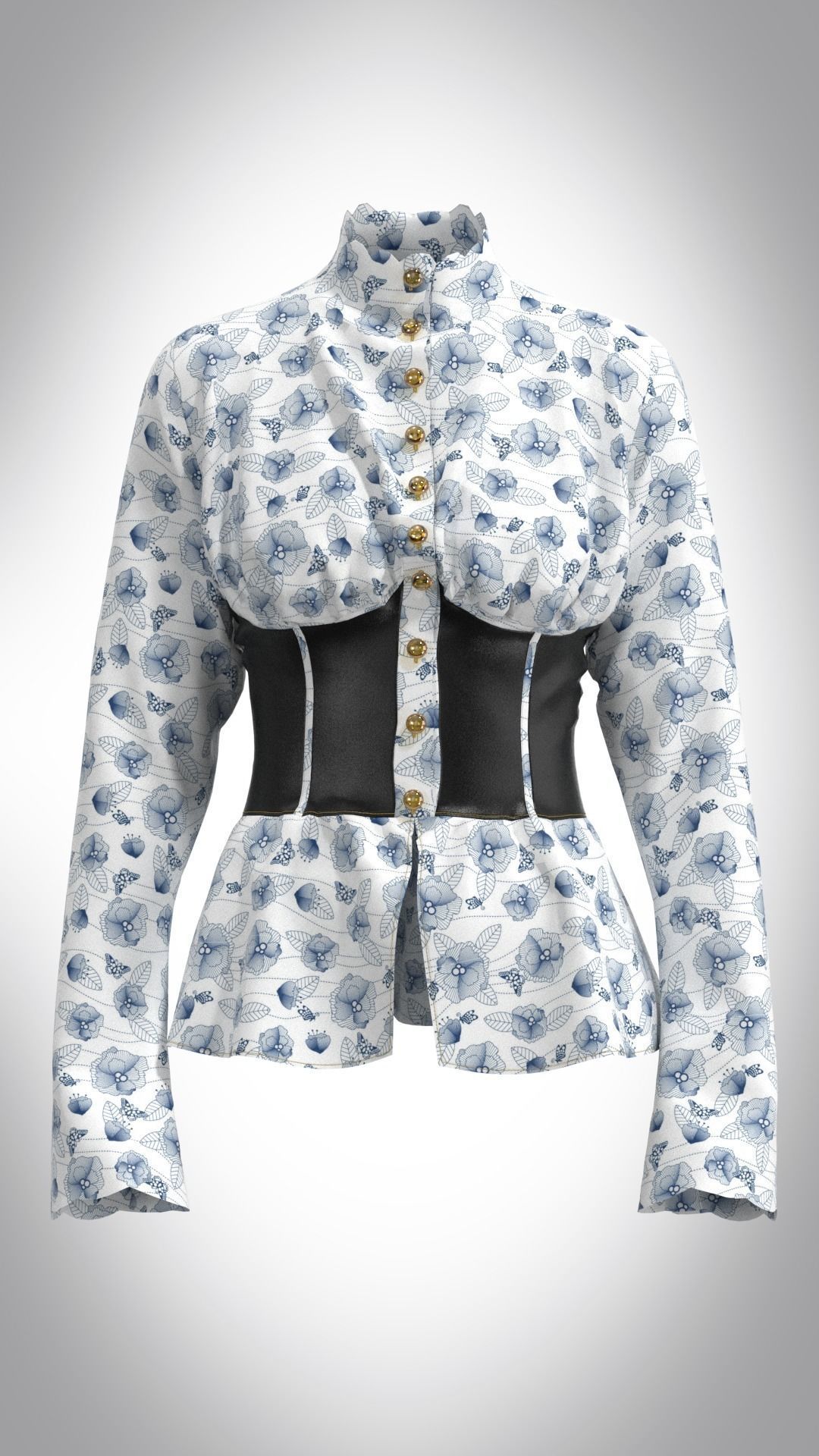 ladies vintage shirt Low-poly 3D model_1