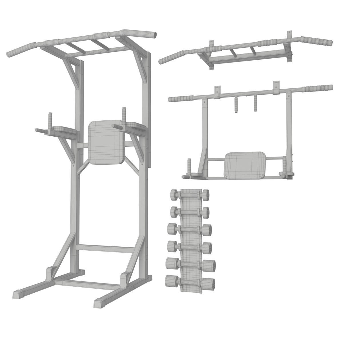 Wall horizontal bar horizontal bar 3 in 1 and Dumbbells 3D model_5