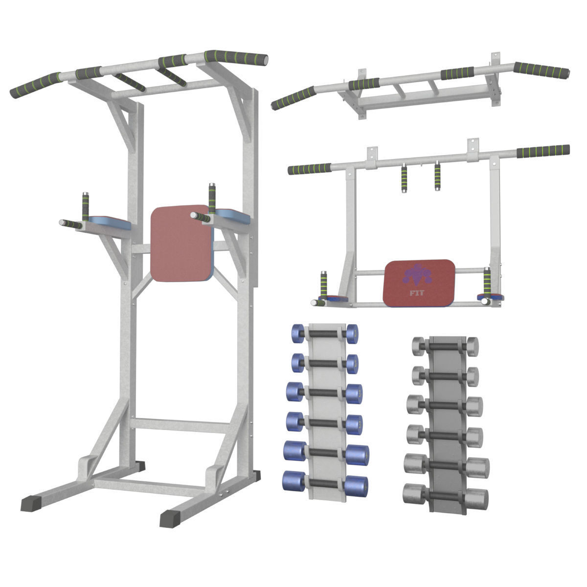Wall horizontal bar horizontal bar 3 in 1 and Dumbbells 3D model_2