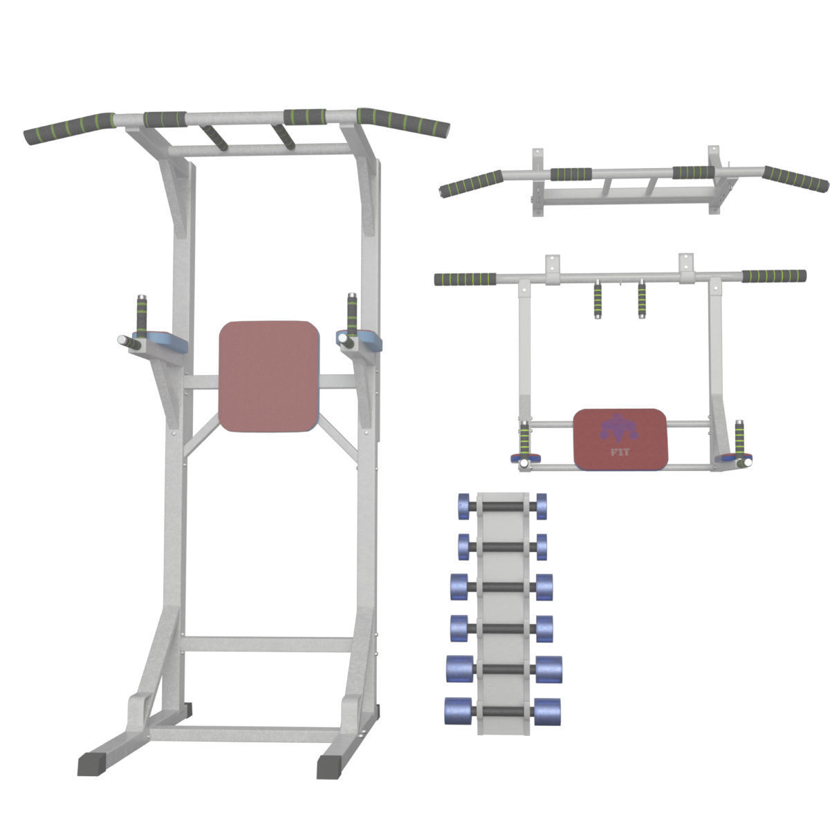 Wall horizontal bar horizontal bar 3 in 1 and Dumbbells 3D model_3