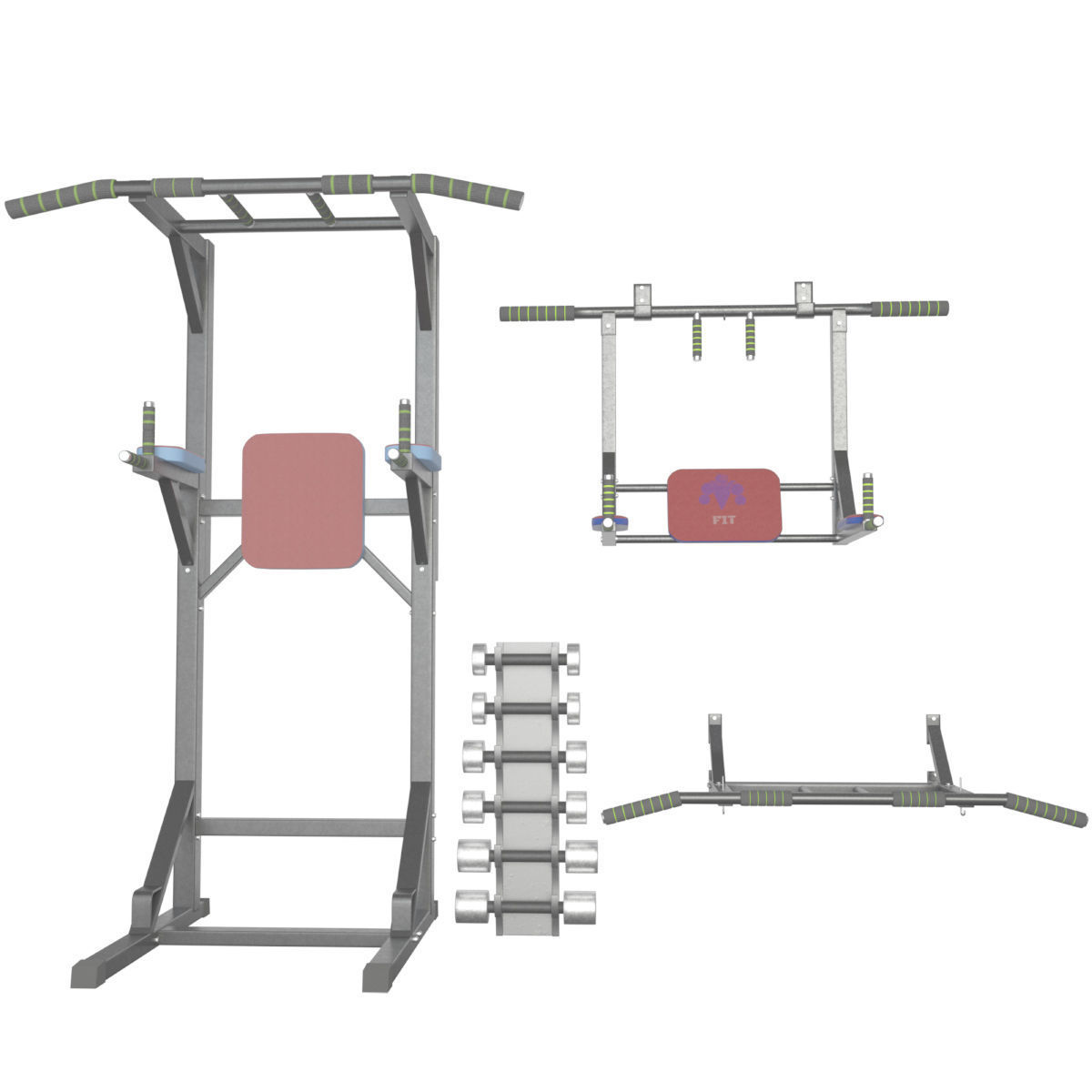 Wall horizontal bar horizontal bar 3 in 1 and Dumbbells 3D model_1