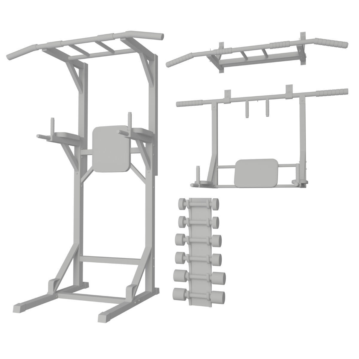 Wall horizontal bar horizontal bar 3 in 1 and Dumbbells 3D model_4