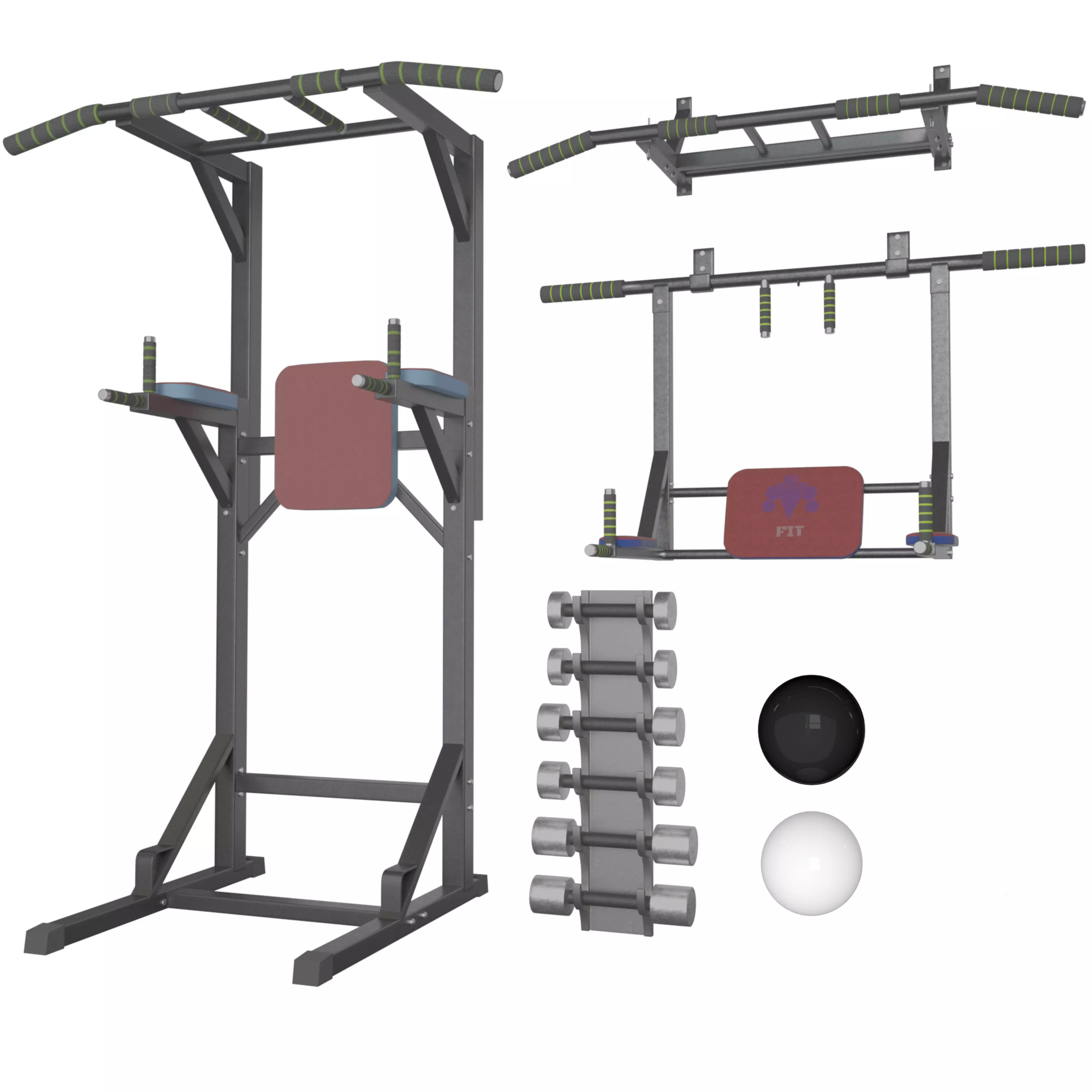 Wall horizontal bar horizontal bar 3 in 1 and Dumbbells 3D model_0