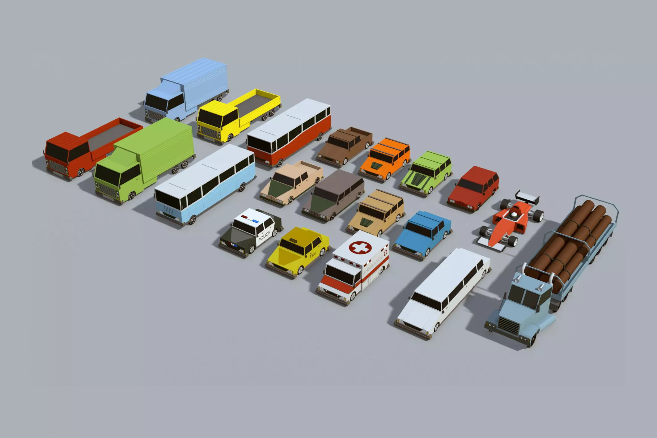 Collection of low-poly toon cars Low-poly 3D model
