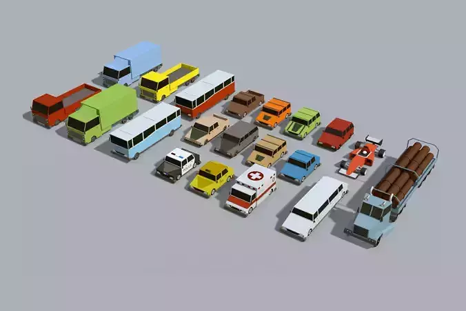 Collection of low-poly toon cars 