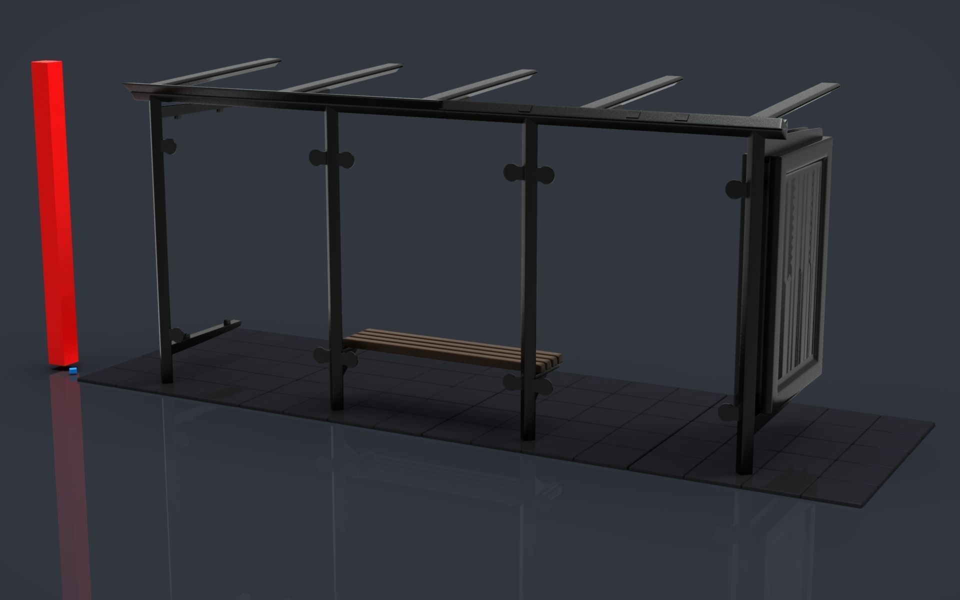 busstop bus stop with two benches and light 3D print model_2