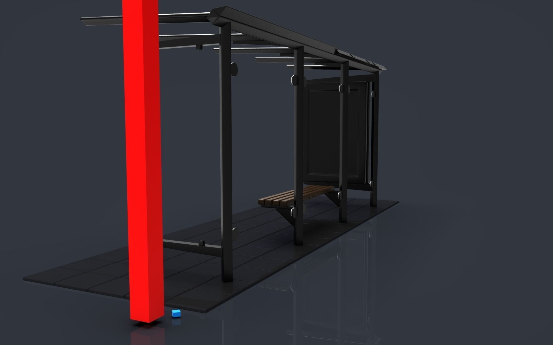 busstop bus stop with two benches and light 3D print model_3