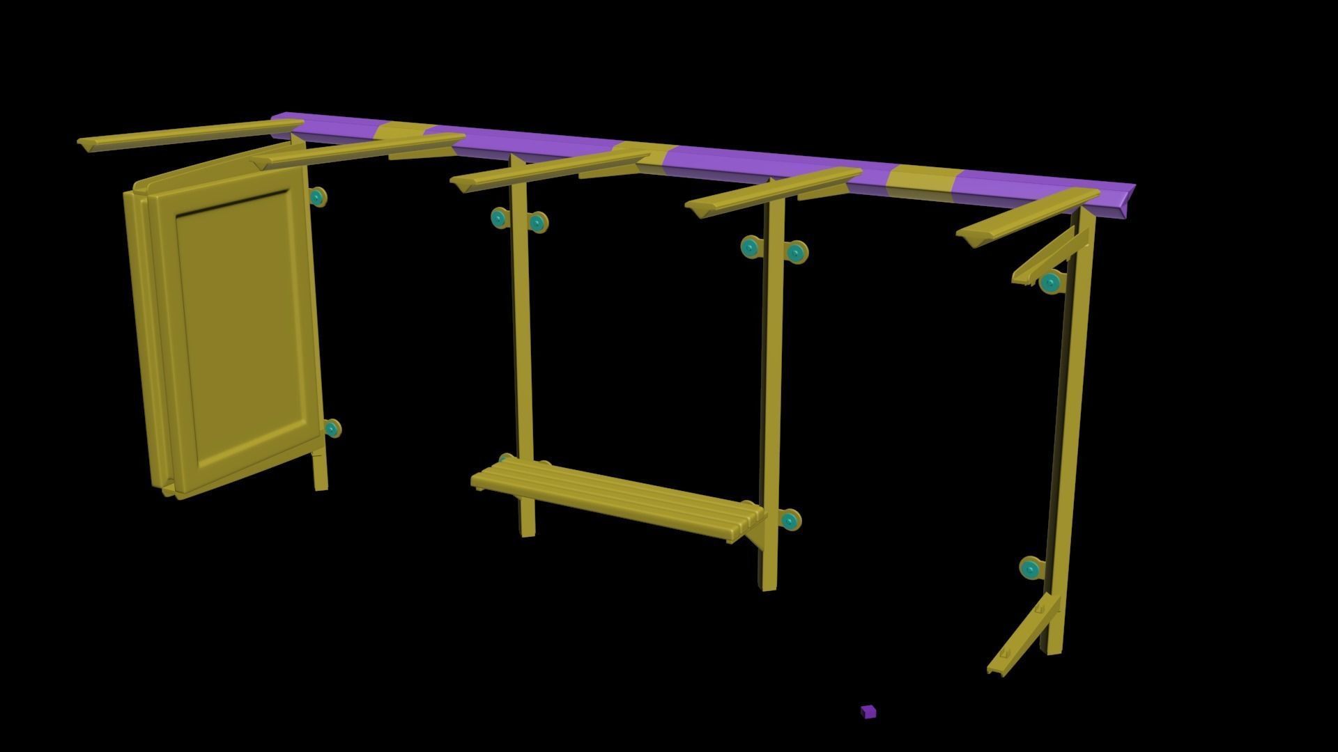 busstop bus stop with two benches and light 3D print model_6