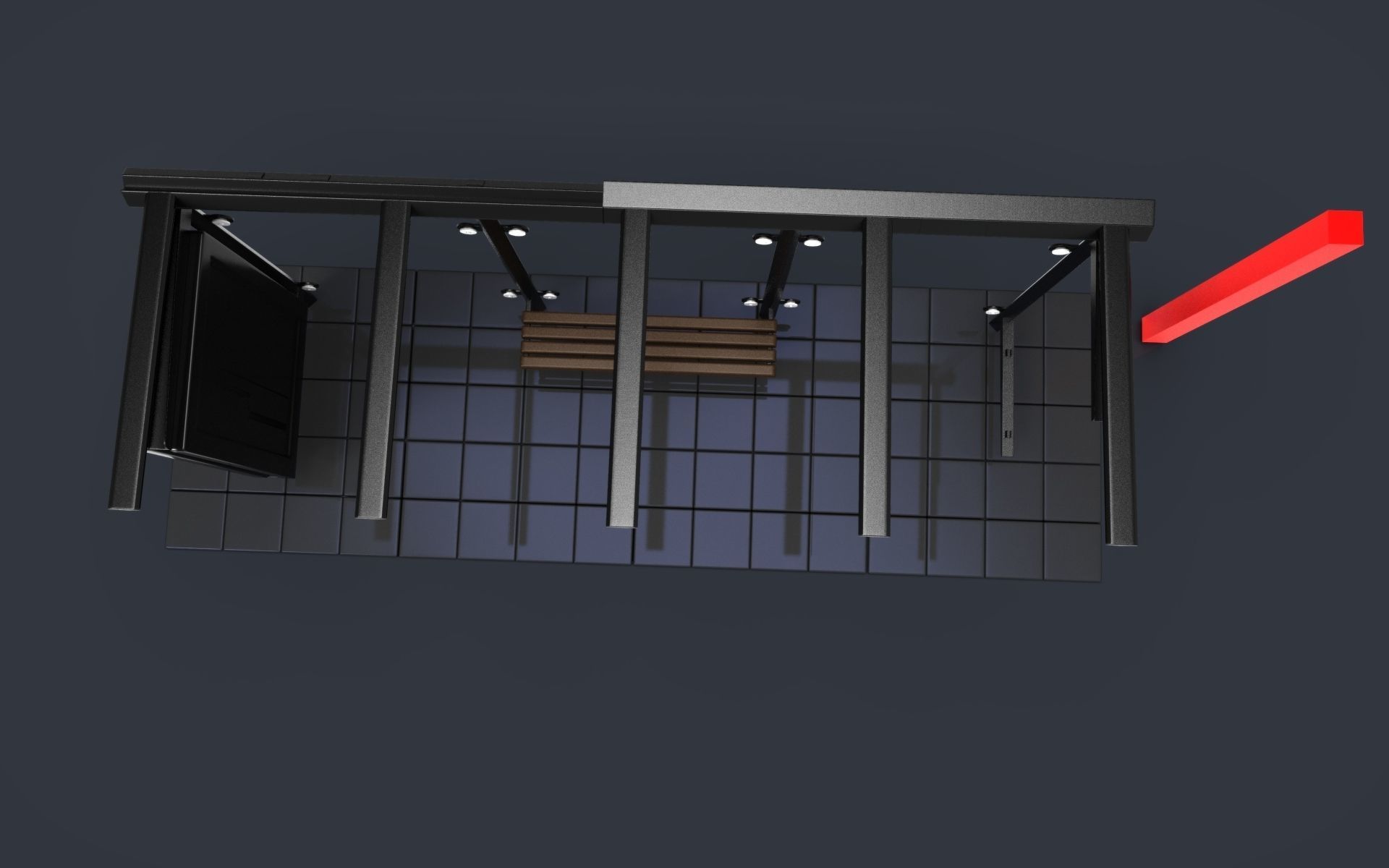 busstop bus stop with two benches and light 3D print model_4