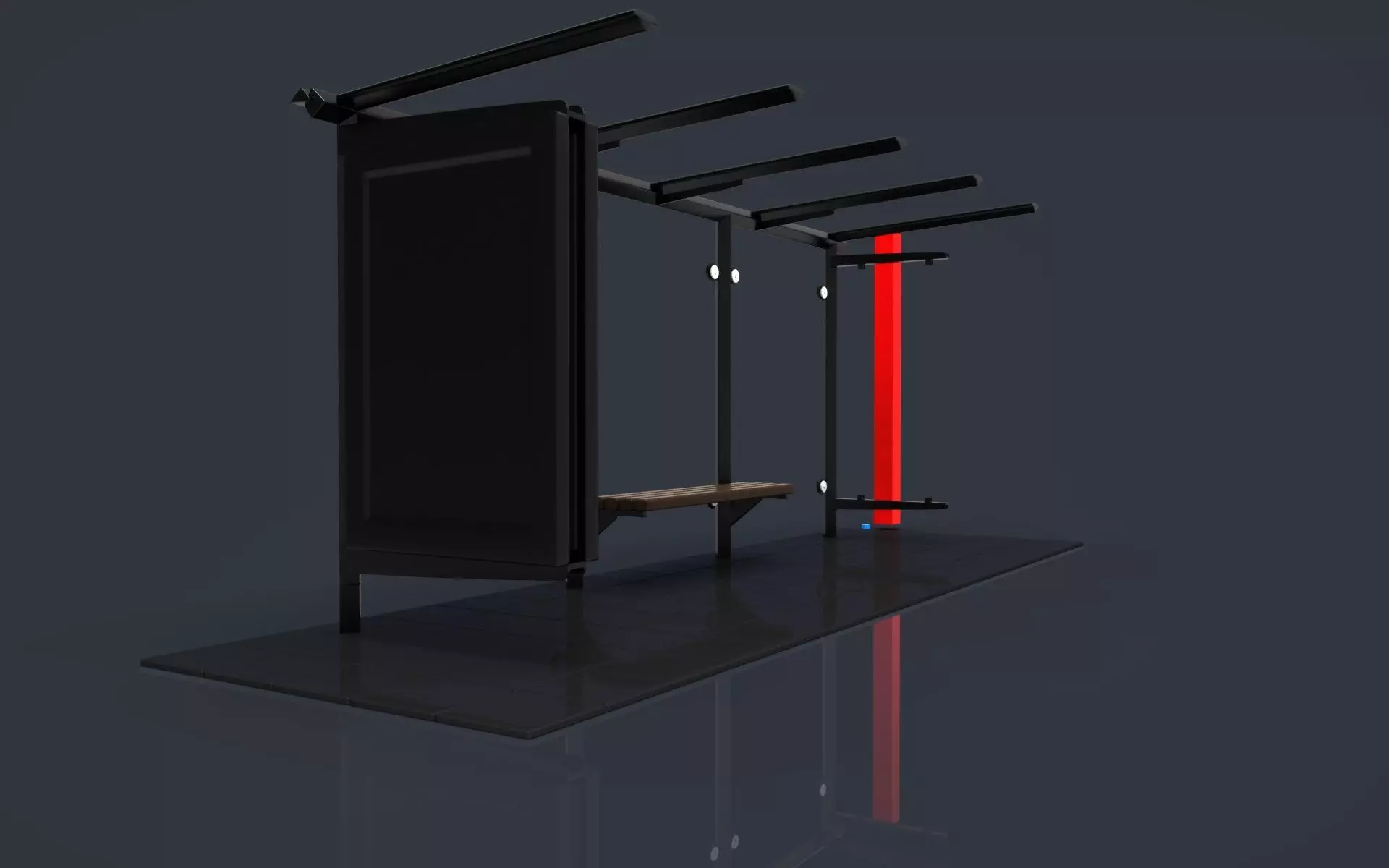 busstop bus stop with two benches and light 3D print model_0
