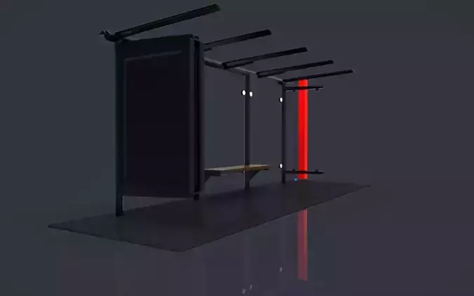 busstop bus stop with two benches and light 3D print model