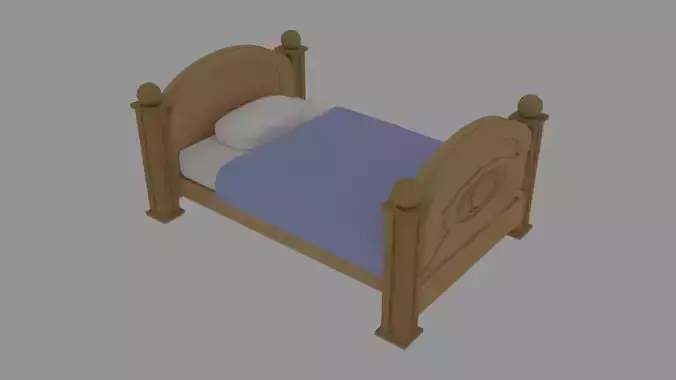LowPoly Bed wooden with sheets
