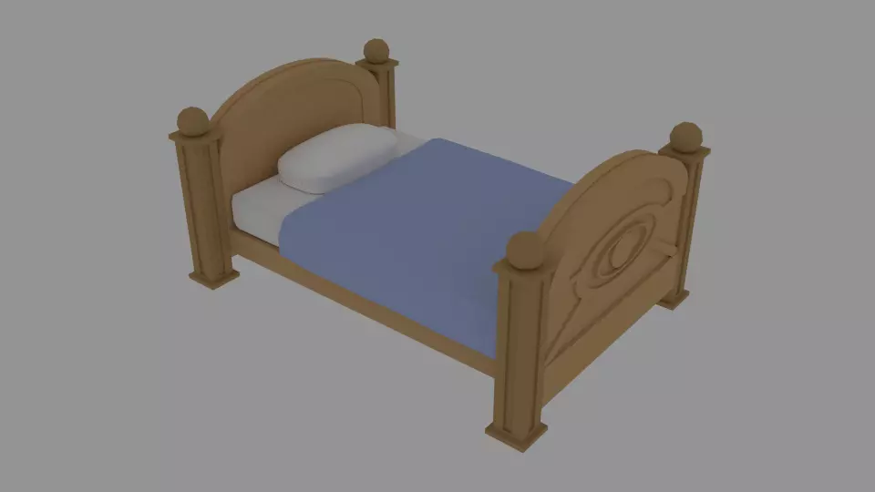 LowPoly Bed wooden with sheets Free 3D model_0