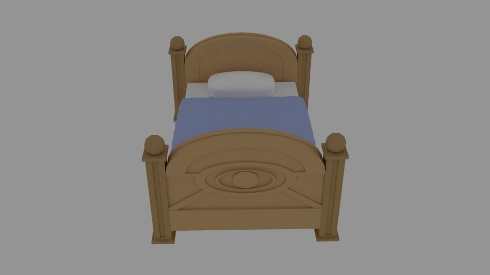 LowPoly Bed wooden with sheets Free 3D model_1
