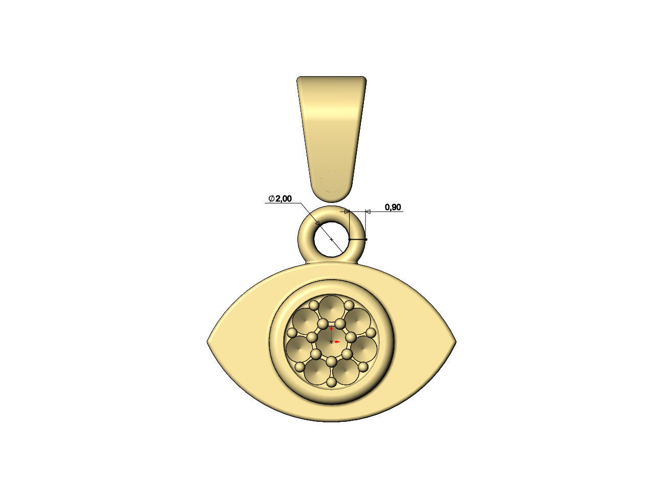 Evil eye diamond cluster pendant charm with bail 3D print model_6