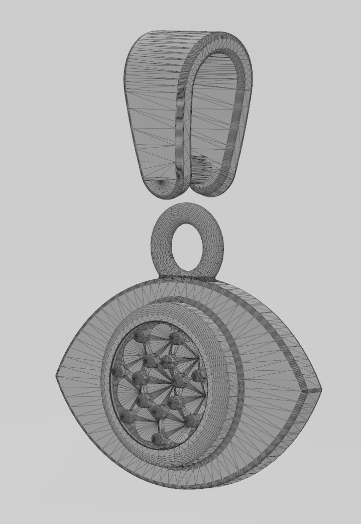 Evil eye diamond cluster pendant charm with bail 3D print model_11